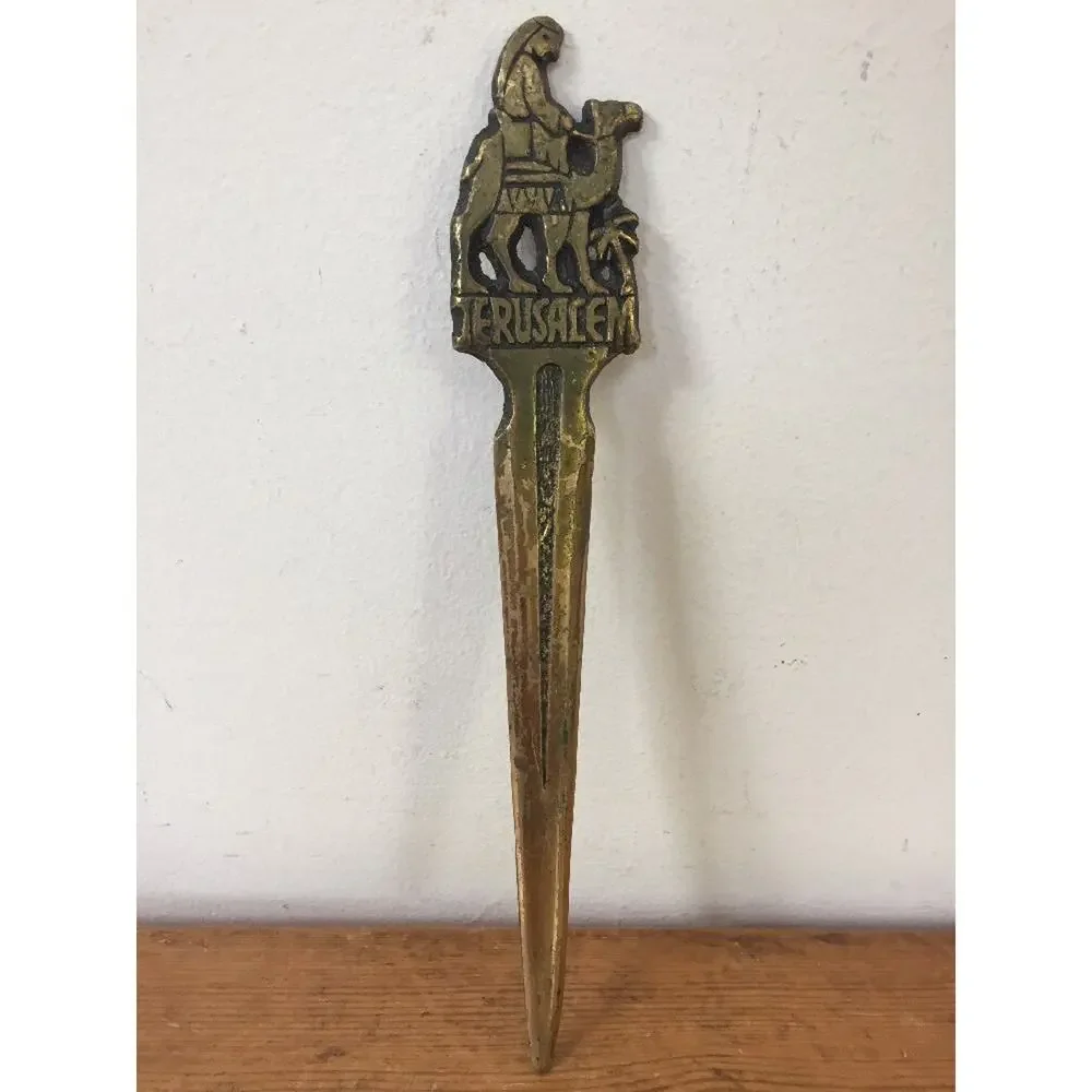 Vtg Judaism Solid Brass Jerusalem Israel Riding Camel Letter Envelope Opener